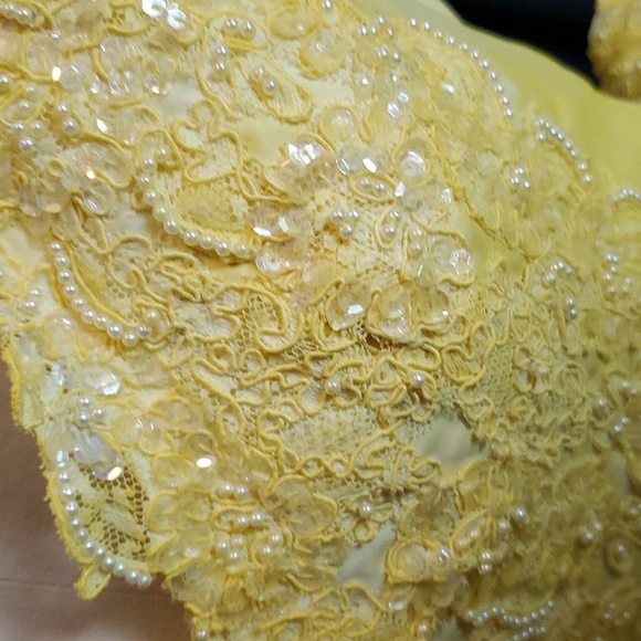 Jasmine, 10, wedding dress, train, hand upcycled yellow, costume, AS IS - Picture 5 of 13